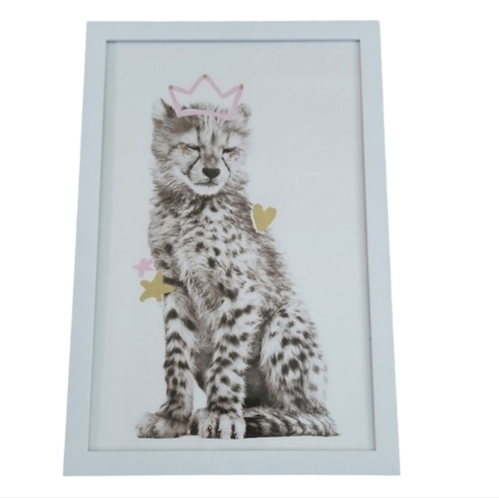 Hobby Lobby Cheetah Cub‎ Princess Crown Framed Wall Art Print Safari Animal Art